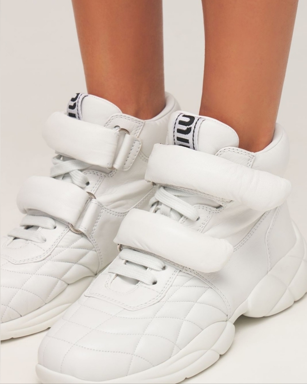 MIU MIU High-Top Sneaker Quilted White Lambskin Sizes 36 and 38 NWB